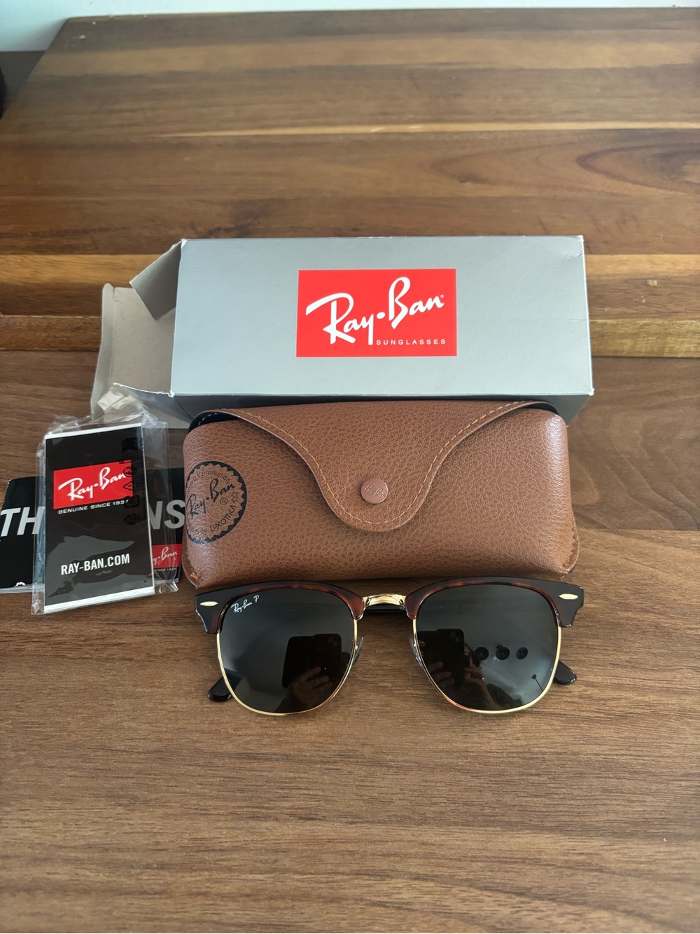 Ray-Ban Brown and Gold Clubmaster Sunglasses with Brown Case